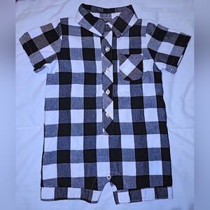 Mudpie Blue & White Plaid Baby Boy Onesie Size 9-12 Months